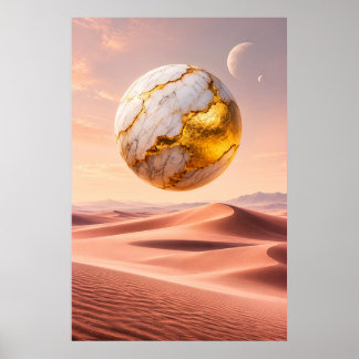 Floating Golden Sphere - Desert Dreamscape Poster