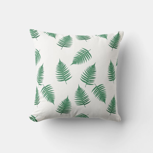 Floating Green Fern Leaves Pattern Cushion (Front)