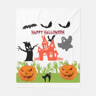 Floating Halloween Night Scene Art Fleece Blanket