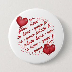 Floating Heart Balloons Photo Frame 3 Inch Round Button