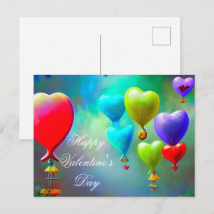 Floating heart balloons valentine postcard