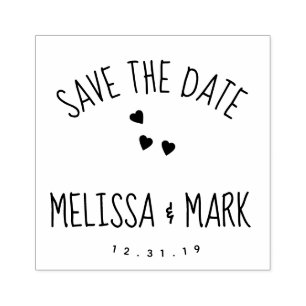 Floating Heart Fun Lettering Save the Date     Rubber Stamp