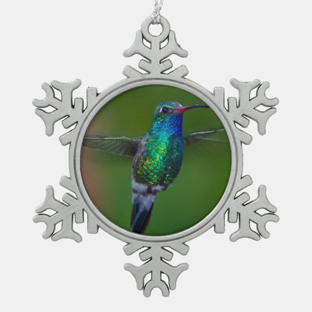 Floating Hummingbird Snowflake Pewter Christmas Ornament (Front)