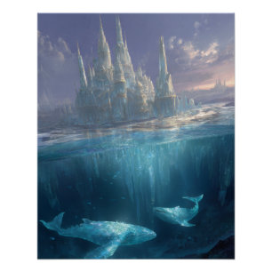Floating Ice Castle With Ocean Whales Poster