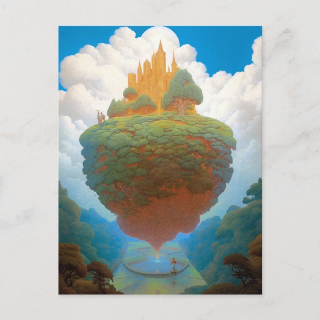 Floating Island Surreal Castle Fantasy Art Postcard (Front)