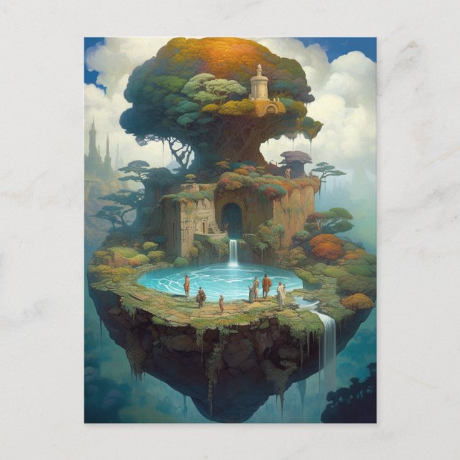 Floating Island Surreal Fantasy Art Postcard (Front)