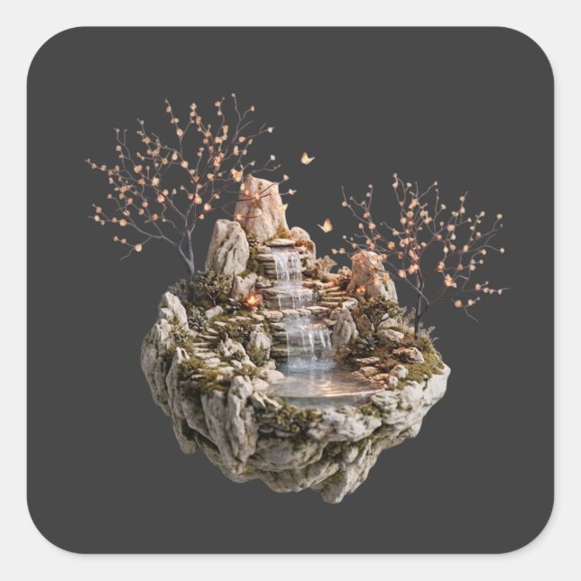 Floating Island Waterfall Fantasy Nature Square St Sticker (Front)