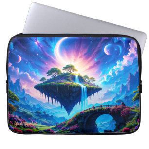 Floating Island with Waterfall and Crescent Moon Laptop Sleeve