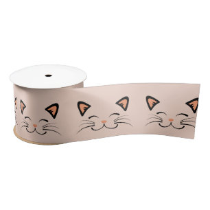 Floating Kitten Cat Face Pattern  Satin Ribbon