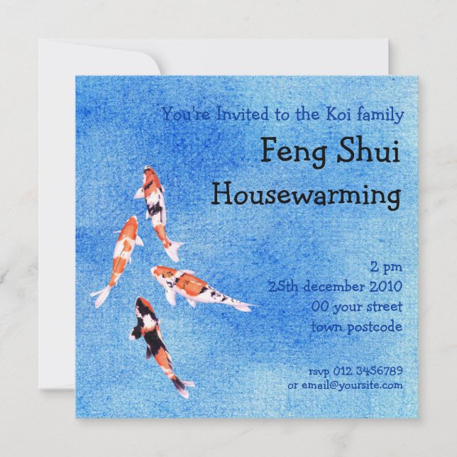 Floating Koi blue Invitation (Front)