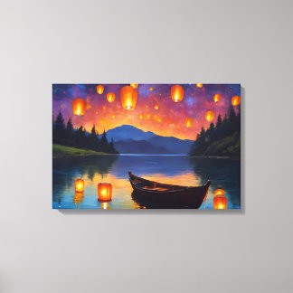 Floating lanterns float in the sky  canvas print