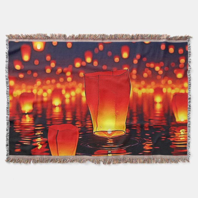 Floating Lanterns of Hope Design Throw Blanket (Front)