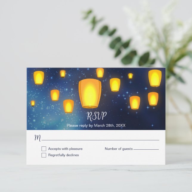 Floating Lanterns Wedding Reply RSVP Invitation (Standing Front)