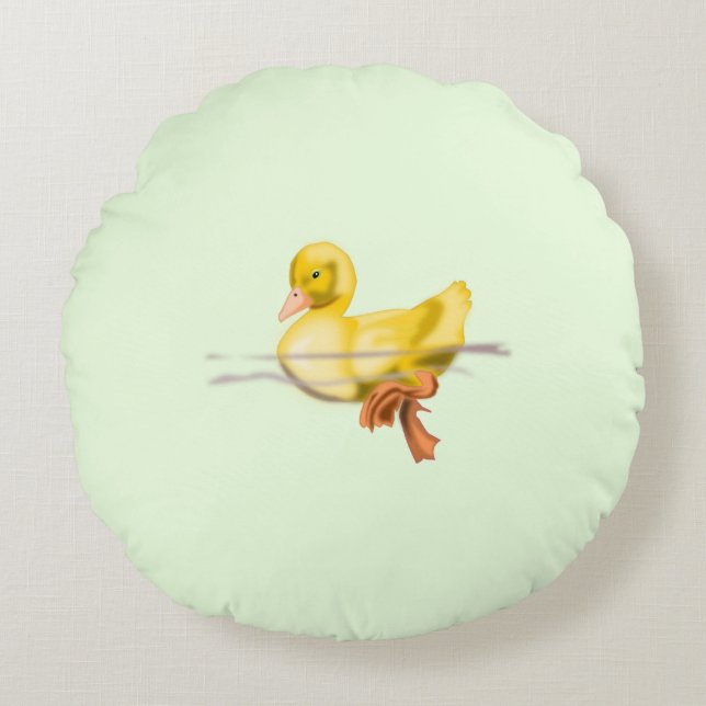 Floating Little Cute Duckling Round Pillow (Front)