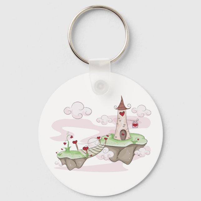 Floating Love Castle Illustration Romantic Fantasy Keychain (Front)