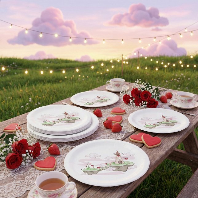 Floating Love Castle Illustration Romantic Fantasy Paper Plate (Creator Uploaded)