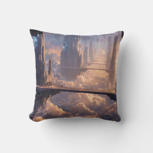 Floating Metropolis in the Clouds Throw Pillow