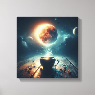 Floating Moon Over Coffee Fantasy Scene Canvas Print