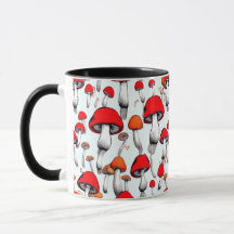 FLOATING MUSHROOMS RED ORANGE COMICBOOK STYLE