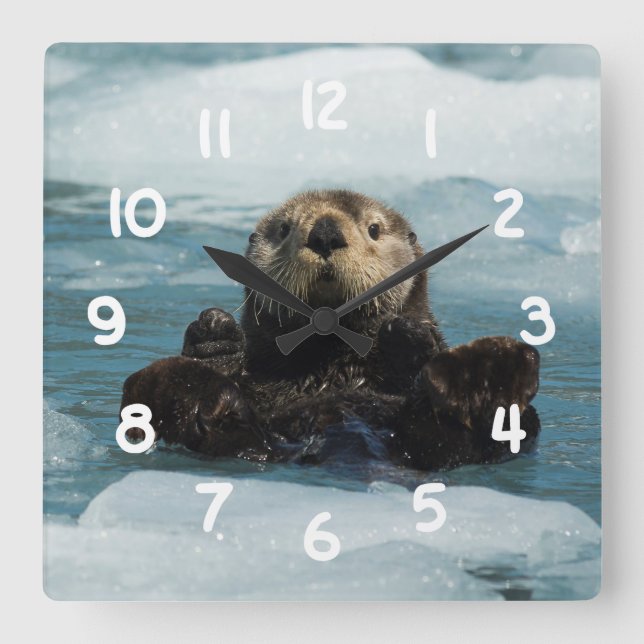 Floating Otter Square Wall Clock (Front)