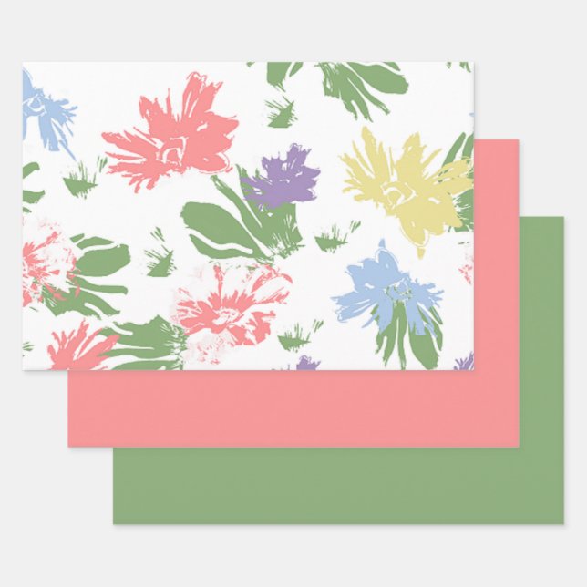Floating Pastel Flowers design Wrapping Paper Sheet (Set)
