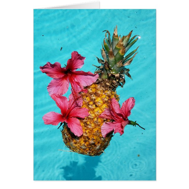 Floating Pineapple and Hibiscus Greeting Card (Front)