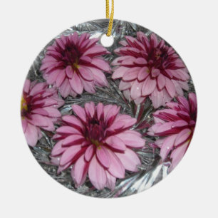 Floating Pink Dahlias Ceramic Ornament