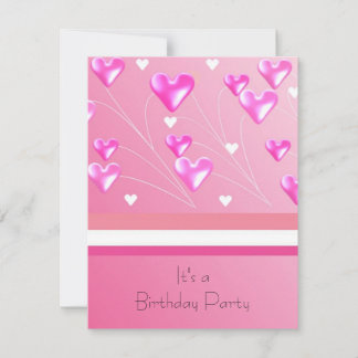 Floating Pink Hearts Birthday Invitation