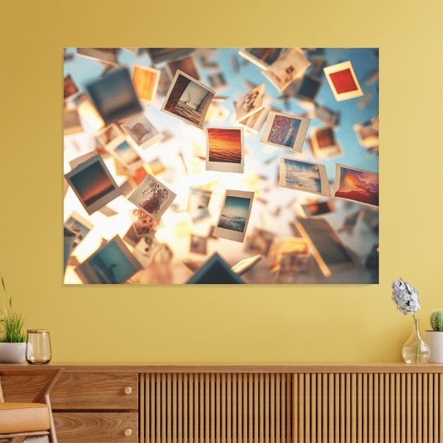 Floating Polaroid Memories Canvas Print (Insitu(LivingRoom))
