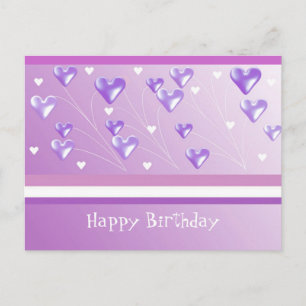Floating Purple Hearts Birthday Greeting Postcard