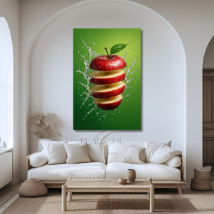 Floating Red Apple with Water Splash Digital Art Canvas Print