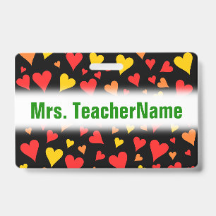 Floating Red, Orange and Yellow Hearts Pattern Badge