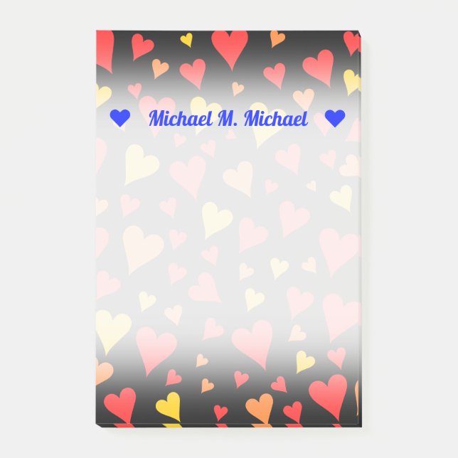 Floating Red, Orange and Yellow Hearts Pattern Post-it Notes (Front)