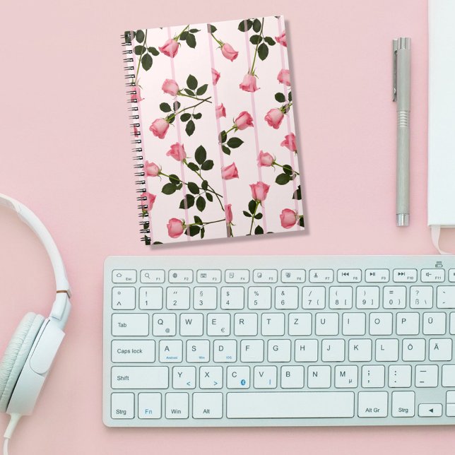 Floating Roses with Pink Stripes Notebook (Creator Uploaded)