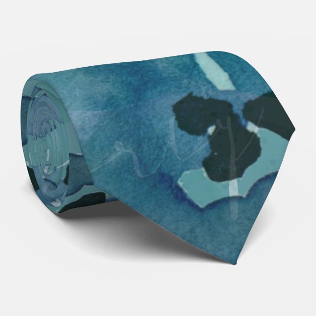 Floating Teal Watercolor Tie (Rolled)