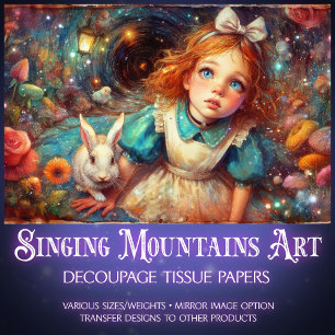 Floating Through Fantasy Alice Rabbit Decoupage Tissue Paper