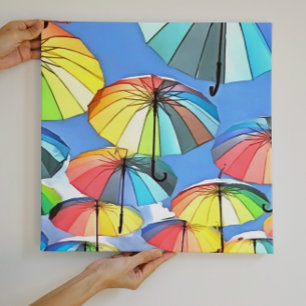 Floating Umbrella Sky Whimsical Parasols Art Canvas Print