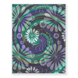 Floating White Flowers Over Green and Purple Swirl