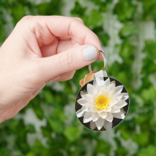 Floating White Waterlily Lotus Keychain