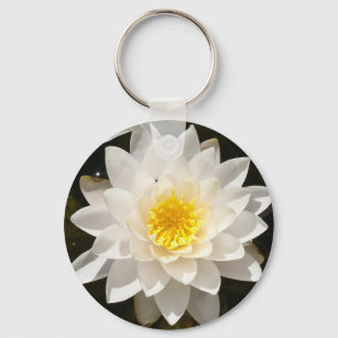 Floating White Waterlily Lotus Keychain