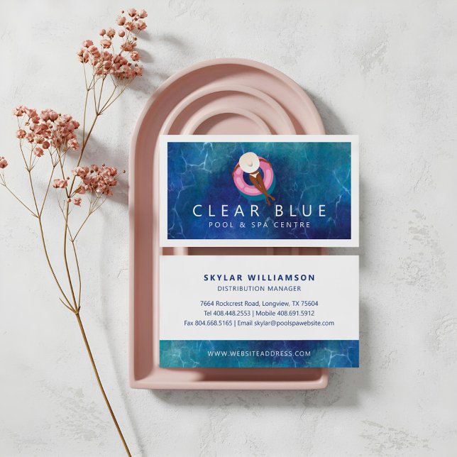 Floating Woman Blue Water Ripples Pool & Spa Business Card (Floating Woman Blue Water Ripples Pool & Spa Business Card)