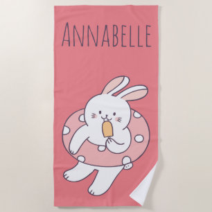 Floaty Bunny Personalize Beach Towel