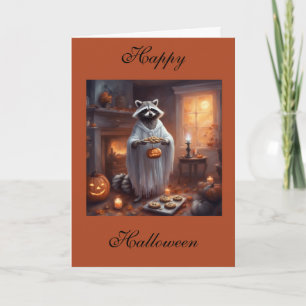 Floaty Ghost Raccoon Halloween greeting card