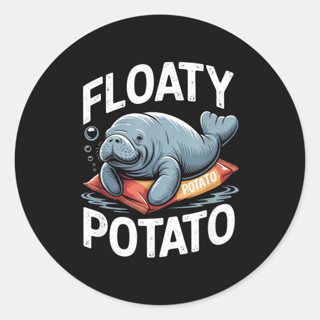 Floaty Tatoes Manatee Funny Sea Cow Ocean Animal L Classic Round Sticker (Front)