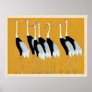Flock Japanese Red Crown Cranes Ogata Korin Poster