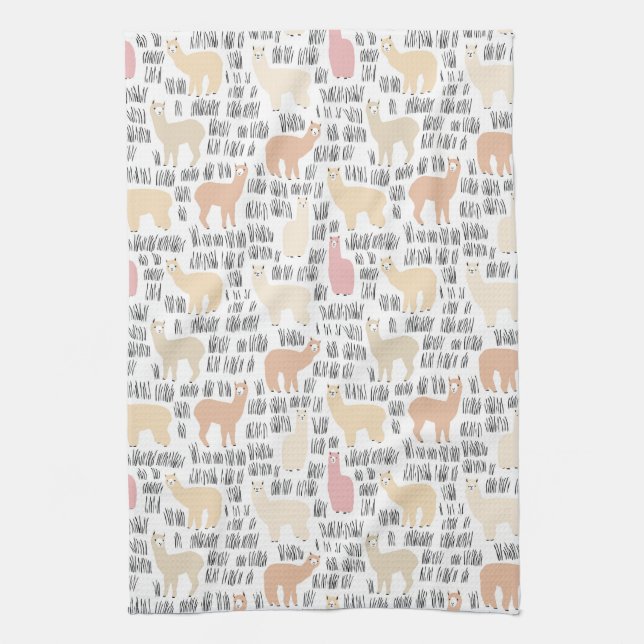 Flock Of Alpacas Pattern Kitchen Towel (Vertical)