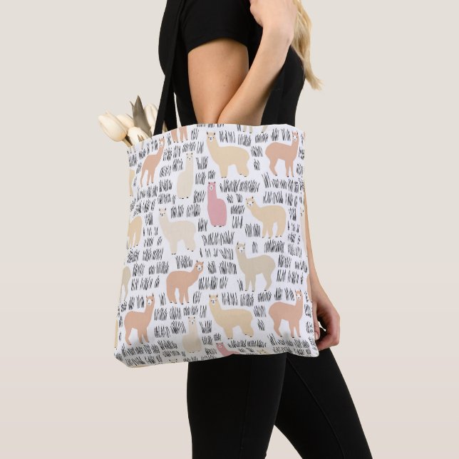 Flock Of Alpacas Pattern Tote Bag (Close Up)