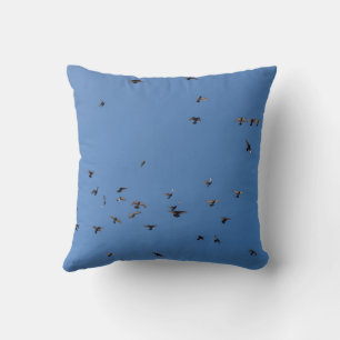 Flock of Birds Flying in Clear Blue Sky with Parag Throw Pillow
