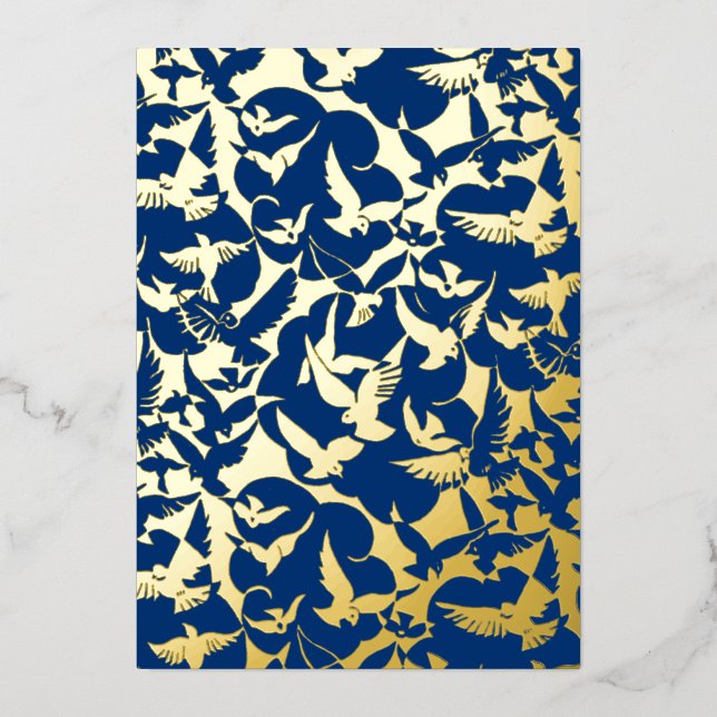 Flock of Birds in Navy Blue Foil Holiday Card (Front)
