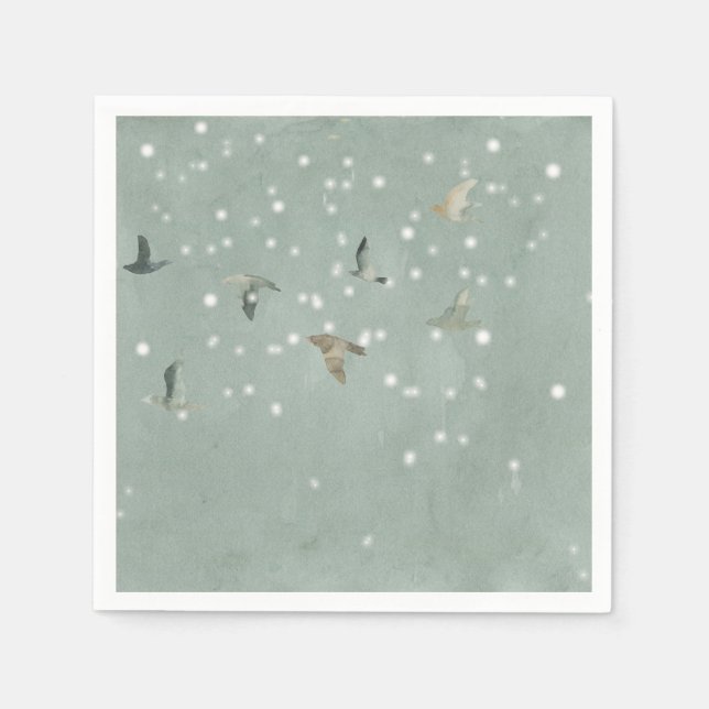 Flock of Birds in the Snow Watercolor Napkin (Front)